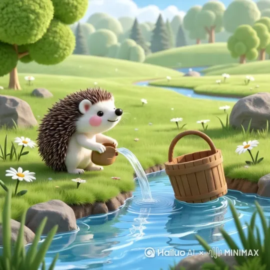 小刺猬在水边打水 by Hailuo AI Video Generator