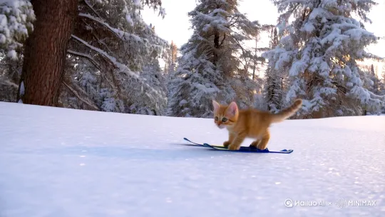 小猫滑雪 by Hailuo AI Video Generator