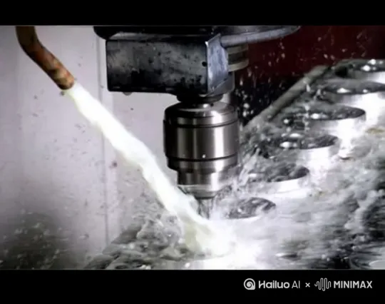 我想在机加工厂里拍一个短视频宣传我们的半合成切削液 by Hailuo AI Video Generator