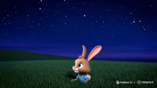 在一个宁静的夜晚，小兔子奇奇躺在柔软的草地上，望着满天闪烁的星星。它眨巴着大眼睛，心想：“星星上有什么呢？”

突然，一颗流星划过天际，落在奇奇面前，变成了一艘闪闪发光的星星船。奇奇兴奋地跳上船，系好安全带，星星船“嗖”地一下飞向夜空。

星星船上，奇奇遇到了月亮姐姐。月亮姐姐微笑着说：“欢迎来到星空探险！今晚，我们要拜访北斗七星。”星星船飞快地穿梭在星空中，奇奇看到了北斗七星组成的勺子形状，还和它们一起玩捉迷藏。

接着，他们来到了银河。银河像一条闪闪发光的河流，奇奇用星星勺子舀起一勺银河水，发现里面藏着无数的小星星，闪烁着五彩的光芒。

最后，星星船把奇奇送回了家。奇奇依依不舍地告别了月亮姐姐，星星船又变回了流星，消失在夜空中。

奇奇躺在草地上，心里充满了快乐和满足。它闭上眼睛，甜甜地进入了梦乡，梦见自己又开始了新的星空探险。 by Hailuo AI Video Generator