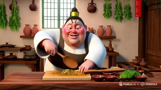 太乙真人在厨房炒菜 by Hailuo AI Video Generator