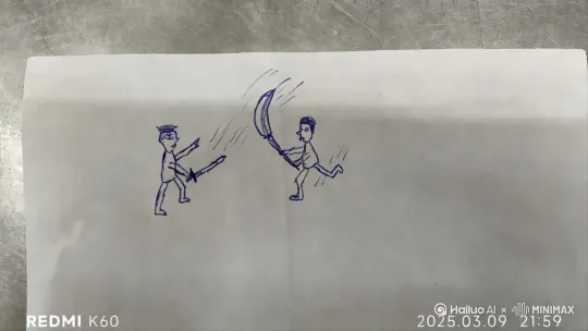 让画面中的小人物像武侠电影一样打起来，要求中慢动作 by Hailuo AI Video Generator