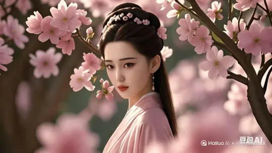 [跟随]人人轻轻的一跳就飞到桃花树梢上。 by Hailuo AI Video Generator