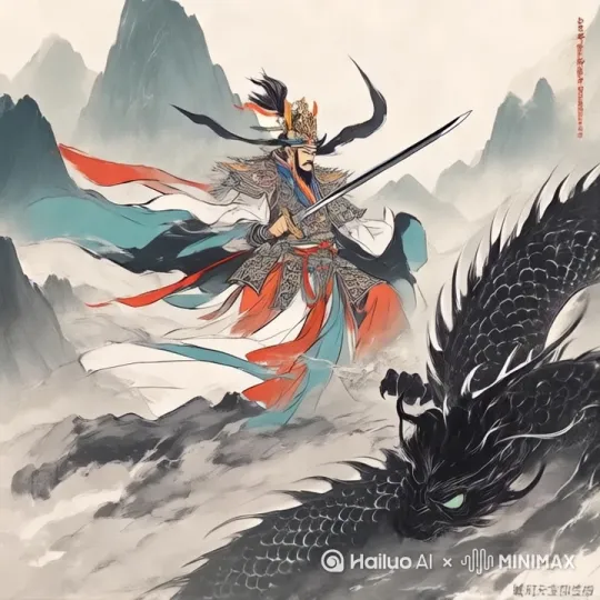 衣服被吹的动起来，右下角的龙在眨眼，转动眼珠 by Hailuo AI Video Generator