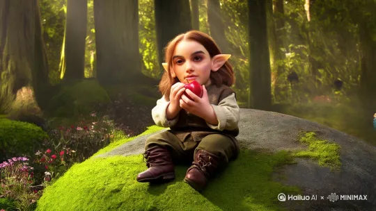 this man is a small dwarf， eating an apple by Hailuo AI Video Generator
