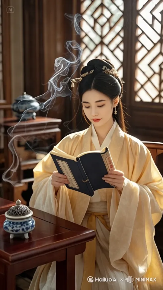 [左移,右摇,跟随]美女在读经典 by Hailuo AI Video Generator
