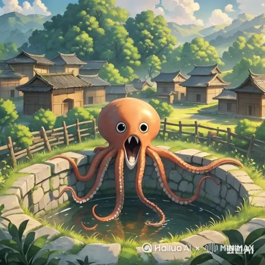 `章鱼头上站着两岁的孩子在空中盘旋 by Hailuo AI Video Generator