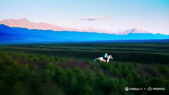 【伊犁·牧歌之境】

天山的雪水化开墨绿，云杉织就的草甸向天际舒展。微风掠过那拉提的胸膛，草浪如诗行翻涌，惊起马蹄踏碎晨光。

牧马人扬鞭的刹那，群青色的群山抖开褶皱。马鬃与发梢齐飞，蹄声与心跳同频，恍若风的使者追逐着云影。牛羊是缀在绿毯上的星子，游牧的谣曲漫过溪涧，叩响毡房的门环。

在这里，时间被揉进草叶的脉络。每一缕呼吸都浸着野花蜜，每一寸目光都染着松柏青。当马背上的少年笑出阳光的裂痕，你便知晓——所谓自由，不过是卸下尘世枷锁，与天地对饮成歌。

山河为幕，马蹄作韵，伊犁把人间写成了最恣意的诗。 by Hailuo AI Video Generator