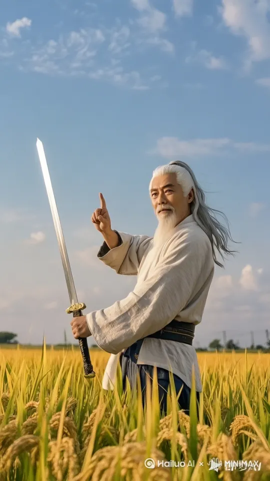 镜头移动，动态跟随，大爷御空而起，在空中耍了一套独孤九剑，速度极快，动作流畅自然， by Hailuo AI Video Generator
