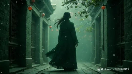 推镜从主角背影缓缓前移，聚焦窗棂缝隙间透入的月光。 by Hailuo AI Video Generator