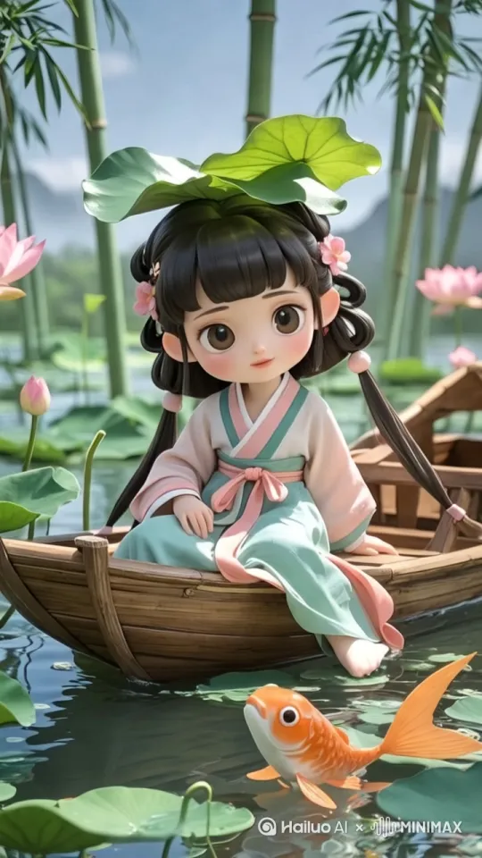 [左移,右摇,跟随]小女孩和鱼互动 by Hailuo AI Video Generator