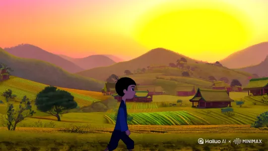 在很久很久以前，南阳城西牛家庄有个聪明忠厚的小伙子叫牛郎。他很小的时候，父母就相继离世，只能跟着哥哥嫂子生活。然而，嫂子马氏为人刻薄狠毒，经常虐待他，还逼着他干很多繁重的活。 

随着时间的推移，牛郎渐渐长大了。哥哥嫂子想独吞爹娘留下的财产，就把牛郎叫到跟前，只分给了他一头老牛和一辆破车，将他赶出了家门。牛郎并没有抱怨，他带着老牛来到一座山前，搭了一间草房子，就算安了家。 

牛郎对这头老牛照看十分周到，让它吃最嫩的草，喝最干净的水。有一天夜里，老牛突然张口说话了，它告诉牛郎：“明天黄昏，翻过左边那座山，山那边的湖里，会有仙女在戏水。你要拾起那件粉色的纱衣，跟你要衣服的仙女就是你的妻子。” 

第二天黄昏，牛郎半信半疑地翻过了左边那座山。果然，他看到有几个美丽的姑娘在湖里戏水，湖边还放着一堆漂亮的纱衣，其中最显眼的就是一件粉色的。牛郎按照老牛的话，偷偷捡起粉色纱衣，藏在了一旁的树林中。 

仙女们洗完澡后上岸穿衣服，其他仙女都穿上衣服飞回了天上，只有一个仙女找不到自己的纱衣。这时，牛郎从树林中走出来，把纱衣还给了她。从他们的交谈中，牛郎得知这个仙女叫织女，是王母娘娘的外孙女，而且织得一手好布。牛郎鼓起勇气向织女提出结婚的想法织女看着眼前这个勤劳善良的小伙子，想了想便答应了。 

牛郎和织女结婚后，男耕女织，过上了幸福美满的生活。过了两三年，织女生了一个男孩和一个女孩，一家人其乐融融。织女每天一有空就给孩子们讲天上的故事，不过，她有时也会隐隐担心，害怕王母娘娘会把她抓回去。 

纸终究包不住火，织女下凡与牛郎成亲的事还是被王母娘娘知道了。王母娘娘勃然大怒，立刻派天兵天将来人间寻找织女。好些日子后，天兵天将得知了织女的下落，王母娘娘便亲自来到牛郎家。可巧，牛郎去地里干活了，王母娘娘拉着织女就往回飞。两个孩子坐在地上哇哇大哭。 

牛郎一回到家，见孩子在地上哭，饭还冒着热气，妻子却不见了，他急忙问孩子发生了什么事，可孩子们哪说得清楚呀！牛郎没办法，只好去问老牛。老牛告诉牛郎，让他披上自己的皮，到天上去追织女。话还没说完，老牛就死了。 

牛郎悲痛万分，但为了能和妻子团聚，他只好忍痛披上牛皮，挑着一双儿女追了上去。眼看就要追上织女了，王母娘娘拔下头上的金簪，在天空中一挥，一道波涛汹涌的天河出现了，牛郎和织女被隔在了两岸，只能相对哭泣流泪。 

他们忠贞不渝的爱情感动了无数喜鹊，千万只喜鹊纷纷飞来，用身体搭成了一座鹊桥。王母娘娘也被他们的爱情所打动，无奈之下，只好允许牛郎织女每年七月七日在鹊桥上相会一次。 

从此以后，每年的农历七月初七，牛郎和织女都会在鹊桥上相聚，倾诉着彼此的思念之情。人们也将这一天定为七夕节，以此来纪念他们那跨越天河的永恒爱情，每到这一天，人们都会仰望星空，仿佛能看到牛郎织女在鹊桥上深情相拥。 by Hailuo AI Video Generator