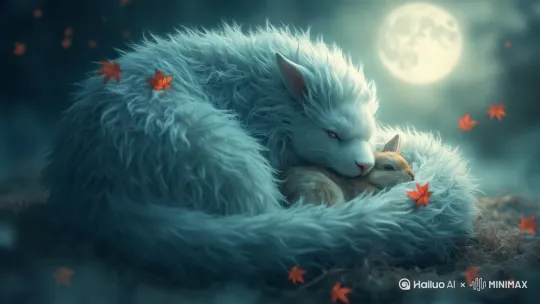 巨兽抚摸小动物睡觉[下降,上摇] by Hailuo AI Video Generator