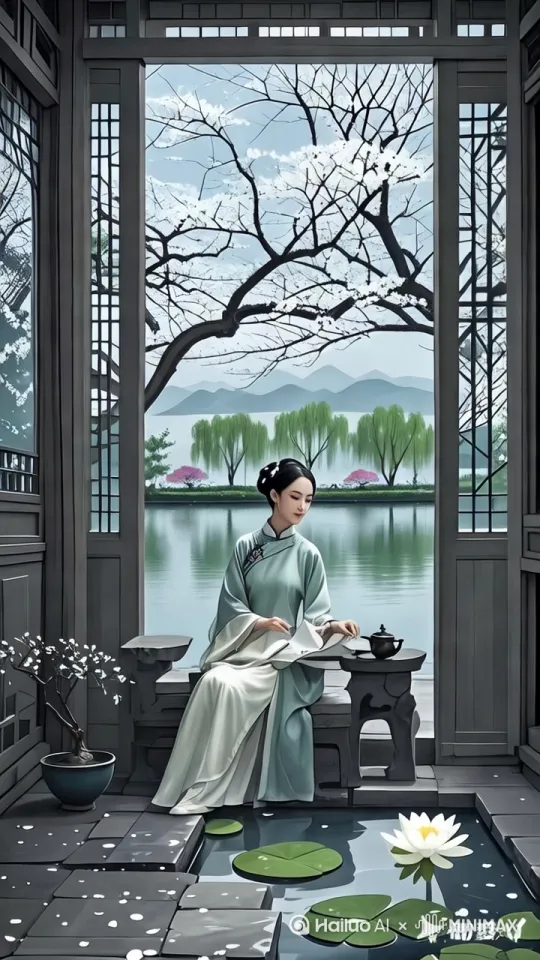 美女在喝茶，镜头拉近 by Hailuo AI Video Generator