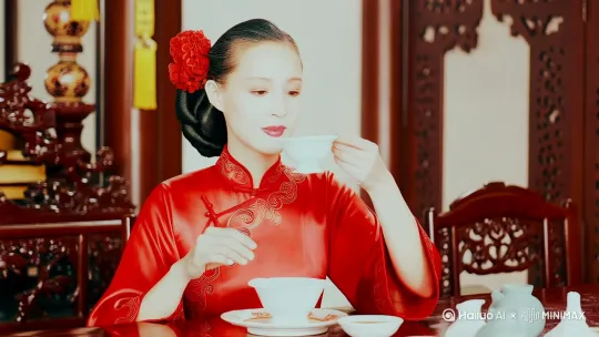 我在喝茶，手里把玩一块玉佩 by Hailuo AI Video Generator