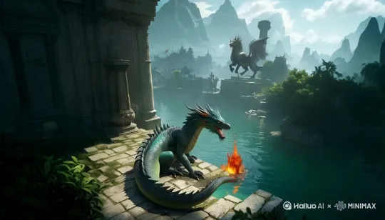 龙飞起来，和对面的麒麟打斗 by Hailuo AI Video Generator