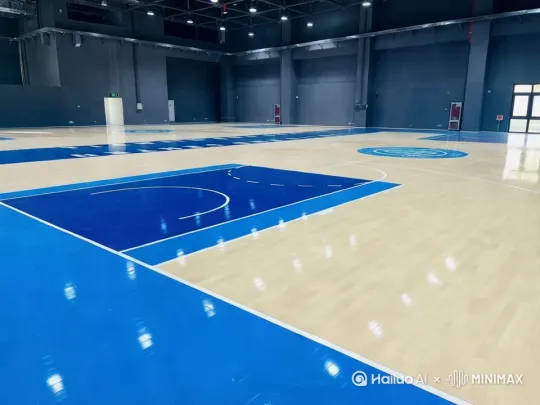 生成一段生成一段靓丽炫彩的篮球场木地板 by Hailuo AI Video Generator