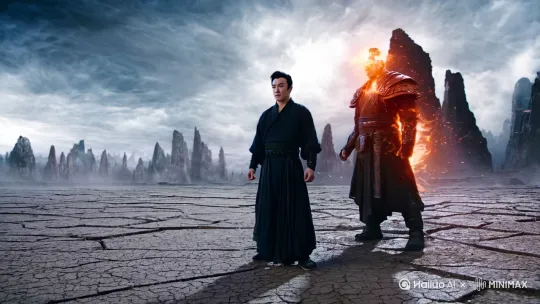 帮我生成仙逆中王林和完美世界中石昊打斗的精彩片段 by Hailuo AI Video Generator