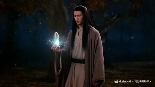 送手握春秋蝉，散发阵阵寒光。 by Hailuo AI Video Generator