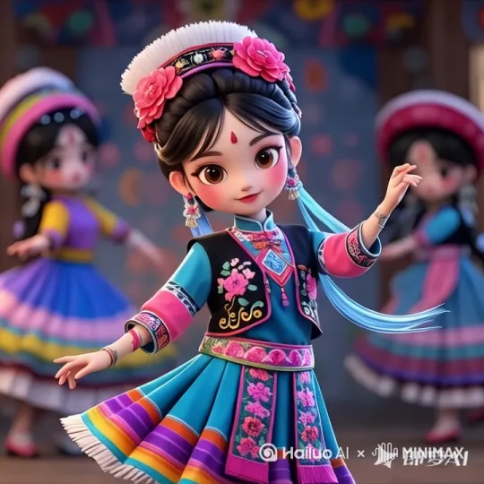 [推出,上升,下摇]人物手舞足蹈，翩翩起舞，裙摆荡漾 by Hailuo AI Video Generator