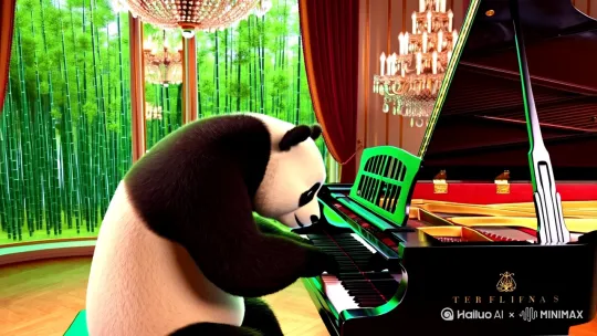 大熊猫弹钢琴 by Hailuo AI Video Generator