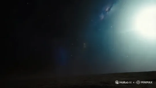 宇宙初现（广角镜头，黑暗渐亮）
【低沉男声，混响处理】
"这里没有刻度尺，没有方向。
黑暗是永恒的底色，光年只是沉默的注脚。
我们曾在尘埃里寻找坐标，却发现所有闪烁的星辰——
都是亿万年前寄来的遗书。" by Hailuo AI Video Generator