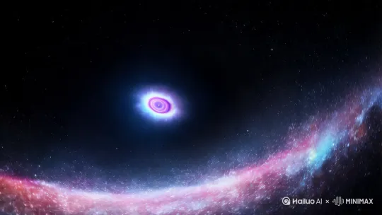 黑洞边缘（扭曲的星光线收束）
【心跳声逐渐清晰，混入宇宙背景辐射杂音】
"所有孤独在此坍缩成奇点，
光在此弯腰，时间在此骨折。
我们在事件视界拾取引力涟漪，
却读不懂宇宙大爆炸时，
那声无人聆听的啼哭。" by Hailuo AI Video Generator