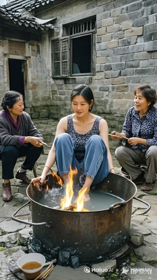 大妈在铁锅里上窜下跳，骑上扫把飞走，镜头移动，动态跟随 by Hailuo AI Video Generator