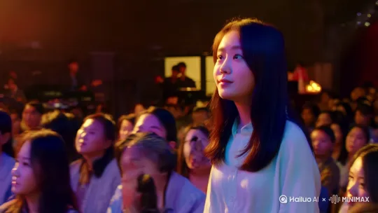 意外重逢
时长：0：50 - 1：15
景别：中景
画面：晓妍回国后，在朋友的邀请下去参加一个小型音乐会。她在台下随意张望时，突然看到台上熟悉的身影 —— 宇轩。宇轩也在人群中一眼就看到了晓妍，两人目光对视，时间仿佛凝固。
台词
宇轩（惊讶又惊喜）：“晓妍！”
晓妍（眼眶微红）：“宇轩……”
音乐 / 音效：音乐会的演奏声，短暂的停顿后继续演奏
拍摄地点：音乐会现场 by Hailuo AI Video Generator