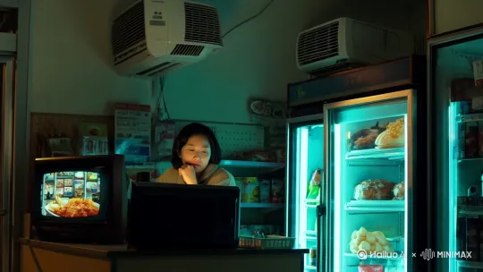 午夜便利店
    - 冷气混着关东煮的香气，冰柜发出轻微的嗡鸣。收银员托腮看着无声播放的电视剧，夜班司机进来买烟，自动门开合的瞬间，街道寂静如深海。 by Hailuo AI Video Generator