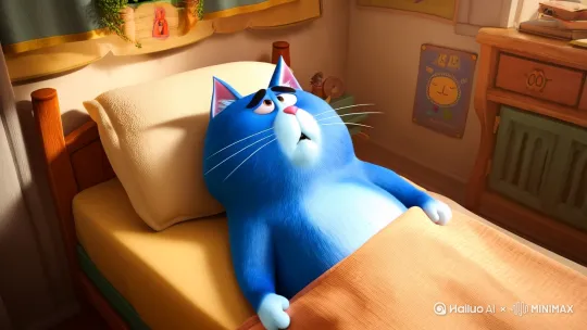 生成一个像人一样肥肥胖胖的蓝猫，早上八点起床去教室上早八，然后抱怨天天都是早八，上课就在刷视频[推出,上升,下摇] by Hailuo AI Video Generator