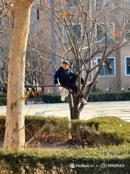 让小男孩在树上跳舞，幅度大点，镜头拉近，小孩变成一只鸟飞走[推进,上升] by Hailuo AI Video Generator
