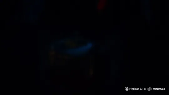 镜头从一片昏暗环境的低机位地面镜头开始，缓缓前推并上升，随着镜头的上升，画面中出现一张奢华的木桌，镜头继续上升，拍摄到木桌之后昏暗的环境里坐着一个正对镜头的人，这个人的面部被一束顶光照亮，胸口上戴着一朵鲜红的玫瑰，画面构图和明暗色彩类似《教父》。 by Hailuo AI Video Generator