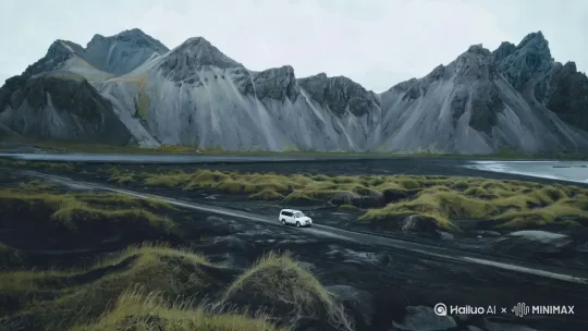 一辆白色车辆在路上行驶[右移,左摇,跟随] by Hailuo AI Video Generator