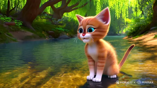 小猫决定去河边钓鱼，小猫耐心的等待鱼儿上钩，终于鱼儿上钩了，小猫 成功掉到一条鱼开心的回家了。 by Hailuo AI Video Generator