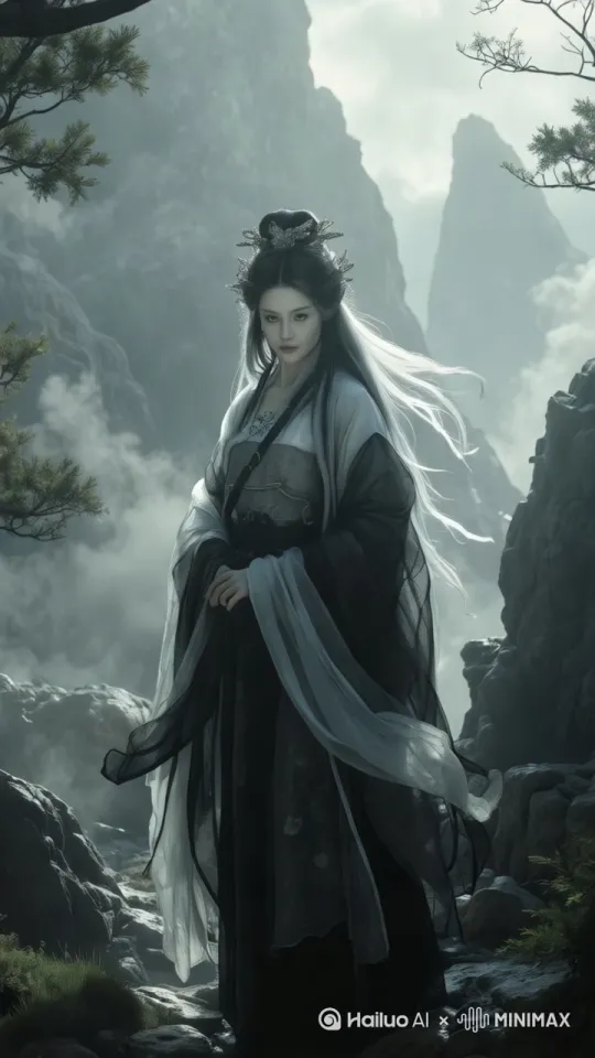 让美女和背景更真实漂亮，风景更美丽！山上流着瀑布 by Hailuo AI Video Generator