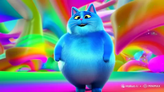 一只蓝色胖猫在说话卡通版本 by Hailuo AI Video Generator