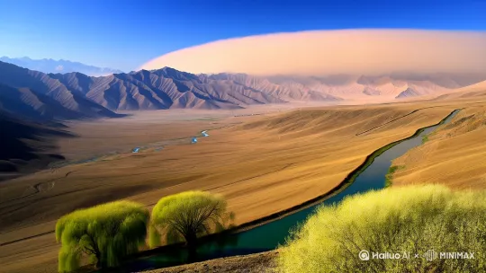 在广袤的中华大地上，西北地区宛如一幅雄浑而又沧桑的画卷。那里有连绵起伏的山脉，有一望无际的戈壁，还有那让人又敬又畏的沙尘暴。 

当春风还在江南水乡轻柔地抚摸着柳丝时，西北的天空却已被沙尘暴的阴霾所笼罩。那是一种怎样的景象啊！风，如同一只愤怒的野兽，从大漠深处呼啸而来，裹挟着漫天的黄沙，以排山倒海之势席卷着一切。原本湛蓝的天空，瞬间变得昏黄一片，阳光被无情地遮蔽，整个世界仿佛陷入了无尽的黑暗之中。 

河西走廊，这条曾经承载着丝绸之路辉煌的古老通道，如今也时常遭受着沙尘暴的肆虐。我曾亲身体验过那里的风，那风大得吓人。朋友保温棚上四五十斤重的保温被，能被大风刮到几十米开外的树上，“风吹石头跑，地上行人少，天上不见鸟”，这是对这里真实的写照。春秋之际，五六级甚至更大的风频繁光顾，紧接着便是遮天蔽日的沙尘暴。 

在民勤，这个曾经被称为“镶嵌在古丝绸之路上的一颗绿色宝石”的地方，在上世纪90年代，沙尘暴日渐猖獗，一度被认为是沙尘暴的策源地之一。曾经草长莺飞的故土，如今湖泊干涸，村庄消失。超过35万名民勤人不得不远走他乡，逃离这被风沙侵蚀的家园。遇上特大沙尘暴，房屋可能被掩埋，不幸的人可能被卷走，那片土地上的村落和文明，正在被风沙无情地淹没。 

还记得老舍先生笔下的北方春天，本就短暂，还往往被狂风刮走。在沙尘暴的侵袭下，院中的紫丁香花已像煮过一回，嫩叶几乎全破。而在沙尘暴中的旅人们，更是苦不堪言。车厢迅速失去光明，飞沙走石肆无忌惮地撞击着车体，雨水在风沙的助力下，从紧闭的窗缝、门缝钻进来，污而浊黄的水打湿了旅人的衣服、行李。人们手忙脚乱地收拾，却也无法阻止雨水的涌入。玻璃外层，灰尘被雨水战败，形成一条条“黄河”，在风力的作用下四下流淌。 

沙尘暴，它是大自然对人类的警告。森林锐减、植被破坏、土地沙漠化，人类在改造自然、掠夺自然的过程中，制造出了这个可怕的副产品。有些人为了利益，上山搂发菜，无限制地开垦、放牧，助长了水土流失，让原本脆弱的生态环境雪上加霜。 

然而，西北的人们并没有屈服。他们种草、种树，治沙、固沙，退耕还林。尽管他们的嘴唇被风吹得皲裂，脸庞被风刮得皱褶，眼睛被风迷得混浊，嗓子被风吹得沙哑，但他们依然坚守在这片土地上，与沙尘暴进行着顽强的抗争。 

站在西北的大地上，望着那漫天的黄沙，我仿佛听到了这片土地的呐喊。它在呼唤着人类的觉醒，呼唤着我们停下破坏的脚步，用心去呵护它，去修复那已经千疮百孔的生态。让那曾经的绿洲重新焕发生机，让蓝天白云重新回到西北的天空，让沙尘暴不再成为这片土地的噩梦。 

或许，在不久的将来，当春风再次吹过西北大地时，带来的将不再是沙尘，而是清新的空气和遍野的花香。那时候，西北将以崭新的姿态，展现出它独特的魅力和生机。 by Hailuo AI Video Generator
