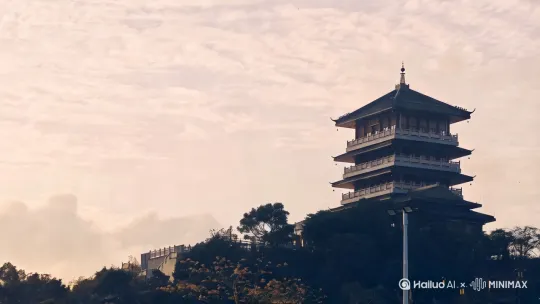 一只哥斯拉从塔后面钻出来，然后用力一掌把塔拍碎，碎屑乱飞 by Hailuo AI Video Generator