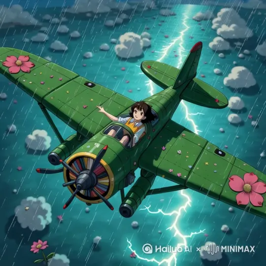 ## **镜头4：暴风雨突袭**  
**关键词**：  
`荷叶护罩动态展开（雨滴水晶化）+垂直俯冲镜头+暴雨压迫感→水晶折射梦幻`  
**核心动态**：护目镜倒影中雷电从出现到被护盾隔绝 by Hailuo AI Video Generator