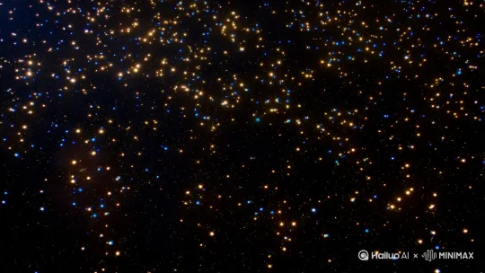 在浩瀚无垠的宇宙中，闪烁着无数璀璨的星星。它们像镶嵌在黑色天鹅绒上的宝石，散发着迷人的光芒。柔和的星云如梦幻的画卷，在星空中缓缓舒展。一个小小的宇宙飞船，静静地穿梭其中，仿佛在探索着这神秘而又美丽的星空世界 by Hailuo AI Video Generator