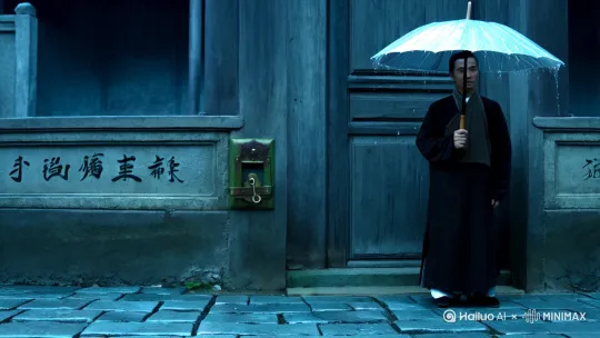 阴雨绵绵的傍晚，陆昭撑着油纸伞站在老宅门前。伞骨间渗下的雨水在青石板上敲出细碎鼓点，他望着门楣上斑驳的"季府"二字，铜锁已经被锈蚀成墨绿色。

这是师父临终前留给他的宅子。

"记住，戌时前必须进屋。"师父浑浊的瞳孔里映着跳动的烛火，"院中那口古井，千万莫要靠近。"

陆昭摸出黄铜钥匙，锁孔里积着经年的灰尘。推开门的瞬间，潮湿的土腥味扑面而来，他忽然意识到整座宅子的墙壁都在泛着奇异的青灰色——这不是寻常砖瓦，而是用河底淤泥混合糯米浆夯筑而成。

正厅八仙桌上，镇魂铃突然发出嗡鸣。陆昭猛地转身，雨幕中的天井泛起薄雾，青苔覆盖的石井栏上，不知何时多了五道带血的抓痕。

子时刚过，陆昭被某种规律的叩击声惊醒。声音来自西厢房，间隔精确得像沙漏坠子。他握紧桃木剑推开房门，月光透过菱花窗棂，在泥墙上投下扭曲的树影。那些夯土墙面正在渗出暗红色的液体，渐渐汇聚成一个人形轮廓。

"咚、咚、咚"

叩门声突然在背后炸响。陆昭的后颈激起细密的鸡皮疙瘩，他清楚地记得自己进来时关好了所有门窗。镇魂铃在腰间疯狂震颤，铜铃表面浮现出细小的冰晶。

泥墙上的血影愈发清晰，是个穿道袍的修长身影。当陆昭的冷汗浸透里衣时，他终于看清那影子在重复同一个动作——用食指关节轻叩墙面，每次三下，间隔七息。

这是修真者之间传递紧急讯息的叩灵诀。

陆昭咬破指尖在掌心画出敕令，正要拍向墙面，血影突然转头。月光恰在此时被乌云吞没，他在绝对的黑暗中听见布料摩擦的窸窣声，混着极轻的叹息："戌时...井..." by Hailuo AI Video Generator