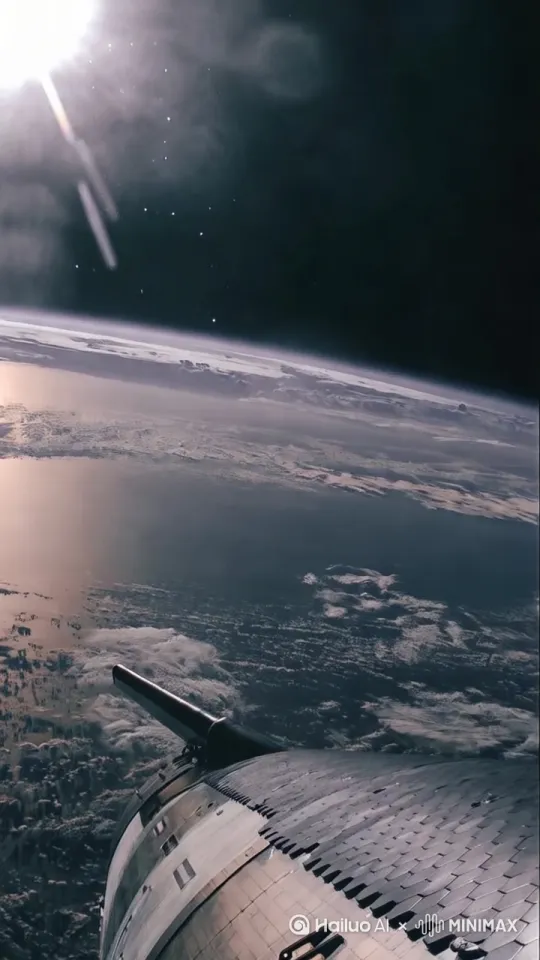 宇宙飞船在太空翱翔，浩瀚宇宙，地球的渺小，此刻考虑人生意义？ by Hailuo AI Video Generator