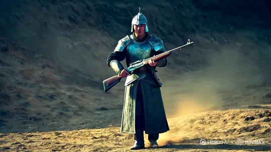 姚宗林紧握钢枪、头戴钢盔，威武向前走来 by Hailuo AI Video Generator