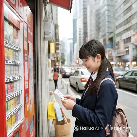 一个少女在看彩票，路过的车风刮起了裙子 by Hailuo AI Video Generator