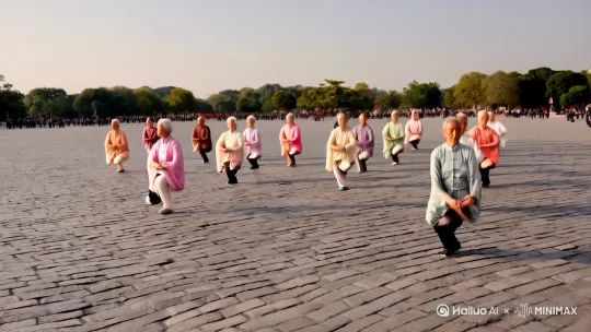 人名广场20个老头老太太在打太极 by Hailuo AI Video Generator