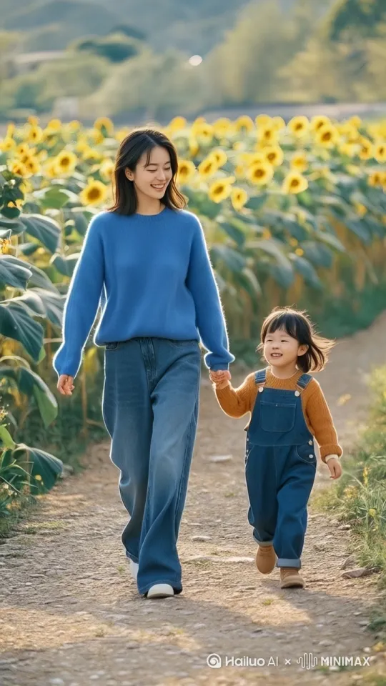 镜头移动，动态跟随。妈妈和小女孩做出向前俯卧飞向天空超现实的高速梦境序列，有个面带笑容，妈妈带着小女孩，双脚离地，小女孩骑在妈妈上面做出俯卧姿势向前飞行，轻松的在云层之间滑行，人体完全伸展，双臂向前两侧伸展，头部向前，捕捉平滑飞行的感觉，衣服随风摇摆，相机从略高位置的俯视角度紧密跟踪从左后方向右后方移动，保持对俯卧姿势的持续视角，随着角色迅速穿越场景，环境是动态的，快速变化，下面是有带有夕阳的大海，这时公鸡变成了凤凰不断往后掠过的大海，远处巍峨的高山，四周是云雾缭绕，运动模糊和光迹增强了速度感 by Hailuo AI Video Generator