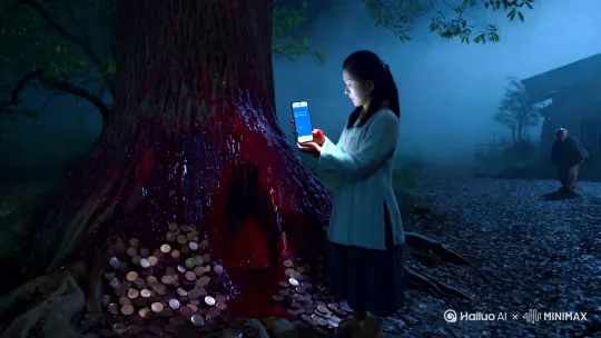 ---
浓雾吞没了月光,林秋攥着手机站在村口老槐树下。十年未归,这棵三人合抱的古树愈发狰狞,树皮沟壑里渗出暗红黏液,像干涸的血泪。
手机突然震动,父亲病危的消息让屏幕蓝光忽明忽暗。她倒退半步,后脚跟踢到树洞里的白瓷碗。染血的瓷片在月光下泛着冷光,手机顺着树根滑进漆黑的树洞深处。
"别碰!"远处传来老支书的吼声。林秋的手已经摸到洞中冰凉的手机,指节擦过洞壁时碰到密密麻麻的凸起——是上百枚嵌在树肉里的铜钱。枯枝在掌心折断的瞬间,树冠簌簌作响,褪色的红布条突然绷直如剑。
手机屏映出头顶异象:灰白的人影倒挂在枝杈间,脚腕上拴着的红绳正渗出血珠。林秋转身狂奔,腐叶在脚下爆出粘稠汁液,身后响起细碎的脚步声,像是光脚踩在烂泥里的声响。
村中小径浮起灰雾,手电筒光束里飘着棉絮状的东西。她凑近细看,险些咬断舌头——那是沾着脑浆的头发。雾中浮现出人影,上百个佝偻背影正朝着老槐树跪拜,最前排的老支书脖颈拧转180度,腐烂的眼球直勾勾盯着她。
血月从云缝中露出时,林秋看见了人群尽头的新娘。猩红嫁衣下露出森森白骨,盖头缝隙里垂着半截青紫的舌头。当她退到枯井边时,井底突然伸出树根缠住脚踝,腐殖土里翻出件褪色的红肚兜,绣着她的小名。
树根刺入脊椎的刹那,无数记忆涌入脑海:五十年前被活埋进树洞的少女,村民将槐枝插入她天灵盖时溅起的脑浆,还有此刻井底正在腐烂的、穿着碎花衬衫的尸体——那分明是她自己的脸。 by Hailuo AI Video Generator