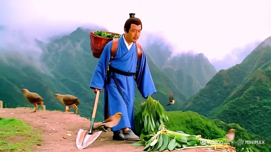 ### 小视频甲本：《医圣孙思邈》

#### 场景一：山间采药

（画面渐入，青山隐隐，云雾缭绕，鸟鸣啾啾。一袭青衫的孙思邈，手持药锄，肩背药篓，缓步于山间小径。）

**画外音（古朴语调）：**
“唐贞观年间，有医者孙思邈，世称‘药王’。其心怀仁慈，志在济世，常入深山，采百草，炼仙药，以救苍生。”

（孙思邈俯身采药，神情专注，时而轻嗅药草，时而细辨根茎。）

**孙思邈（轻声自语）：**
“此乃黄芪，补气升阳，固表止汗；此乃当归，补血活血，调经止痛。”

（忽然，一阵虎啸声传来，林间鸟兽惊散。孙思邈抬头，眉头微皱，却无惧色。）

#### 场景二：虎口救虎

（画面一转，一只猛虎卧于山石之下，痛苦呻吟，嘴边血迹斑斑。孙思邈走近，见虎喉中卡一骨，状甚危急。）

**画外音：**
“虎乃百兽之王，然亦有困厄之时。孙思邈见之，不忍其苦，遂生救助之心。”

（孙思邈放下药锄，缓步上前，轻抚虎头，虎竟不怒反温顺。孙思邈以手探虎口，巧施妙手，骨出，虎得救。）

**孙思邈（微笑）：**
“汝亦生灵，吾岂忍见死不救？”

（虎似通人性，点头致意，伏地不起，似愿为孙思邈坐骑。）

#### 场景三：骑虎出诊

（画面再转，孙思邈骑虎而行，虎步稳健，穿林越涧，迅捷如风。）

**画外音：**
“孙思邈骑虎而行，四方百姓闻之，皆称奇不已。然其心系病患，不辞辛劳，日夜奔波，以医道济世。”

（沿途百姓见之，无不惊叹，纷纷避让。孙思邈微笑致意，挥手示意。）

**百姓甲（惊叹）：**
“此乃孙神医也！骑虎而行，真神人也！”

**百姓乙（感激）：**
“孙神医仁心仁术，救我等性命，真乃再生父母！”

（孙思邈抵达一村庄，村庄中正瘟疫流行，百姓苦不堪言。孙思邈下虎，步入病家，诊脉开方。）

#### 场景四：施药救人

（画面切换，孙思邈在村中设药局，亲自煎药，分发给病患。）

**画外音：**
“孙思邈以药王之名，行医四方，施药救人，不计报酬。其所到之处，瘟疫平息，百姓安康。”

（病患服药后，病情渐愈，纷纷向孙思邈致谢。）

**病患甲（感激）：**
“多谢孙神医救命之恩！”

**病患乙（激动）：**
“若无孙神医，我等早已命丧黄泉！”

（孙思邈微笑，谦逊地摆手。）

**孙思邈（温和）：**
“医者仁心，济世救民，乃吾辈本分。汝等痊愈，吾心甚慰。”

#### 场景五：归隐山林

（画面渐暗，孙思邈骑虎归隐山林，青山依旧，云雾缭绕。）

**画外音：**
“孙思邈一生行医，著书立说，著有《千金要方》、《千金翼方》等医书，流传后世。其仁心仁术，高山仰止，为后世医者之楷模。”

（画面最后定格在孙思邈骑虎远去的背影，渐行渐远，直至消失在云雾中。）

**画外音（深沉）：**
“医圣孙思邈，仁心济世，千古流芳。”

（画面淡出，字幕出现：）

**字幕：**
“孙思邈，唐代著名医学家，被后世尊为‘药王’。其著述丰富，医德[上摇]高尚，为中华医学之瑰宝。”

（视频结束，背景音乐渐弱。）

---

### 总结：
这个小视频甲本《医圣孙思邈》以古朴的文风和唐代背景，讲述了孙思邈骑虎出诊、施药救人的故事，展现了他仁心仁术的高尚医德和济世救民的伟大精神。视频通过生动的画面和简洁的叙述，将孙思邈的形象栩栩如生地展现在观众面前，传达了医者仁心的深刻内涵。 by Hailuo AI Video Generator