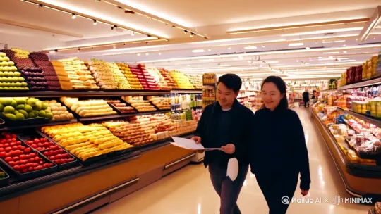 帮帮我生成两个人在逛超市的图片。 by Hailuo AI Video Generator